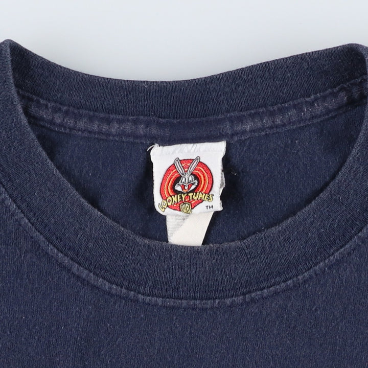 90'S Looney Tunes Sylvester Cat Tweety Character Print T-Shirt (Women's Size L) cotton navy blue type Vintage Second Hand