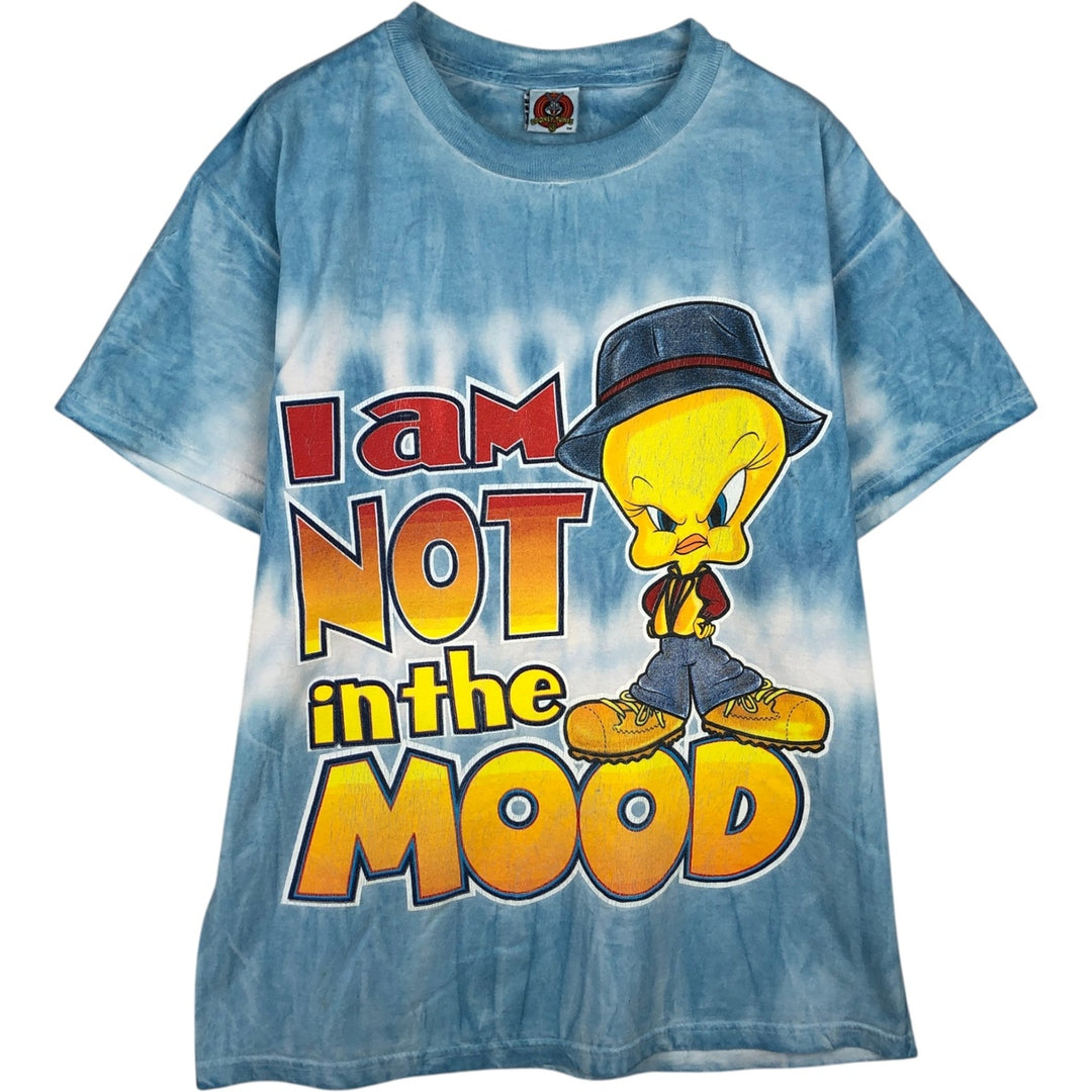 2000'S Looney Tunes Tweety Tie-Dye Pattern Character Print T-Shirt (Women's Size L) unclear Blue type light blue Vintage Second Hand
