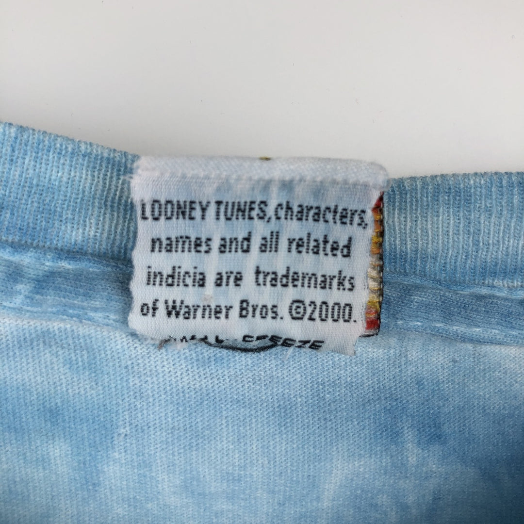 2000'S Looney Tunes Tweety Tie-Dye Pattern Character Print T-Shirt (Women's Size L) unclear Blue type light blue Vintage Second Hand