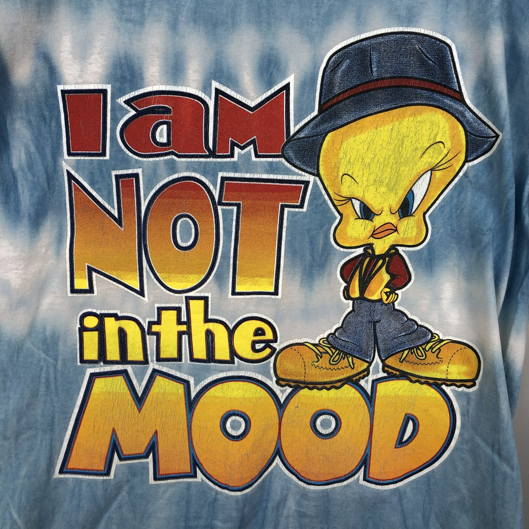 2000'S Looney Tunes Tweety Tie-Dye Pattern Character Print T-Shirt (Women's Size L) unclear Blue type light blue Vintage Second Hand