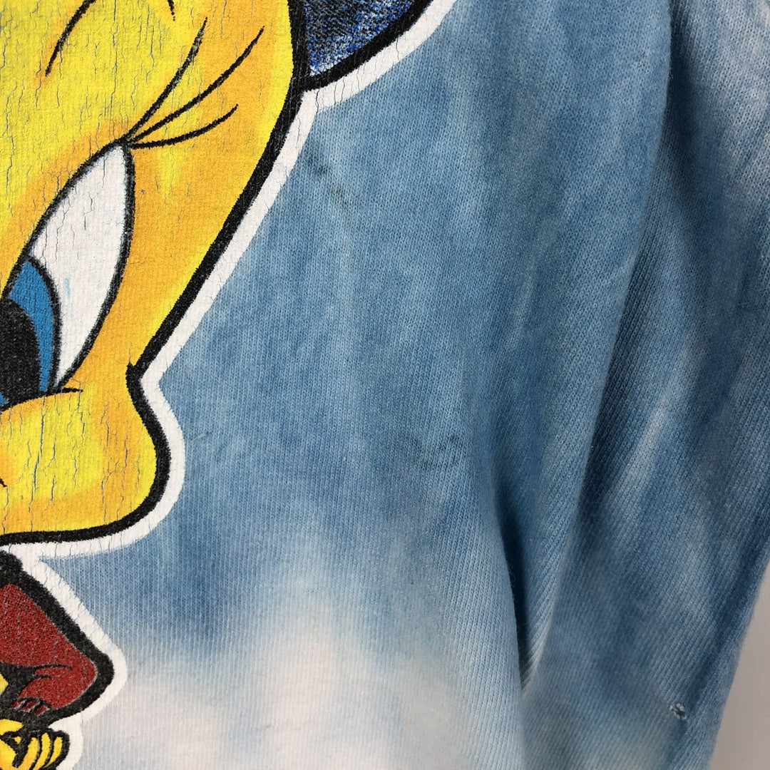 2000'S Looney Tunes Tweety Tie-Dye Pattern Character Print T-Shirt (Women's Size L) unclear Blue type light blue Vintage Second Hand