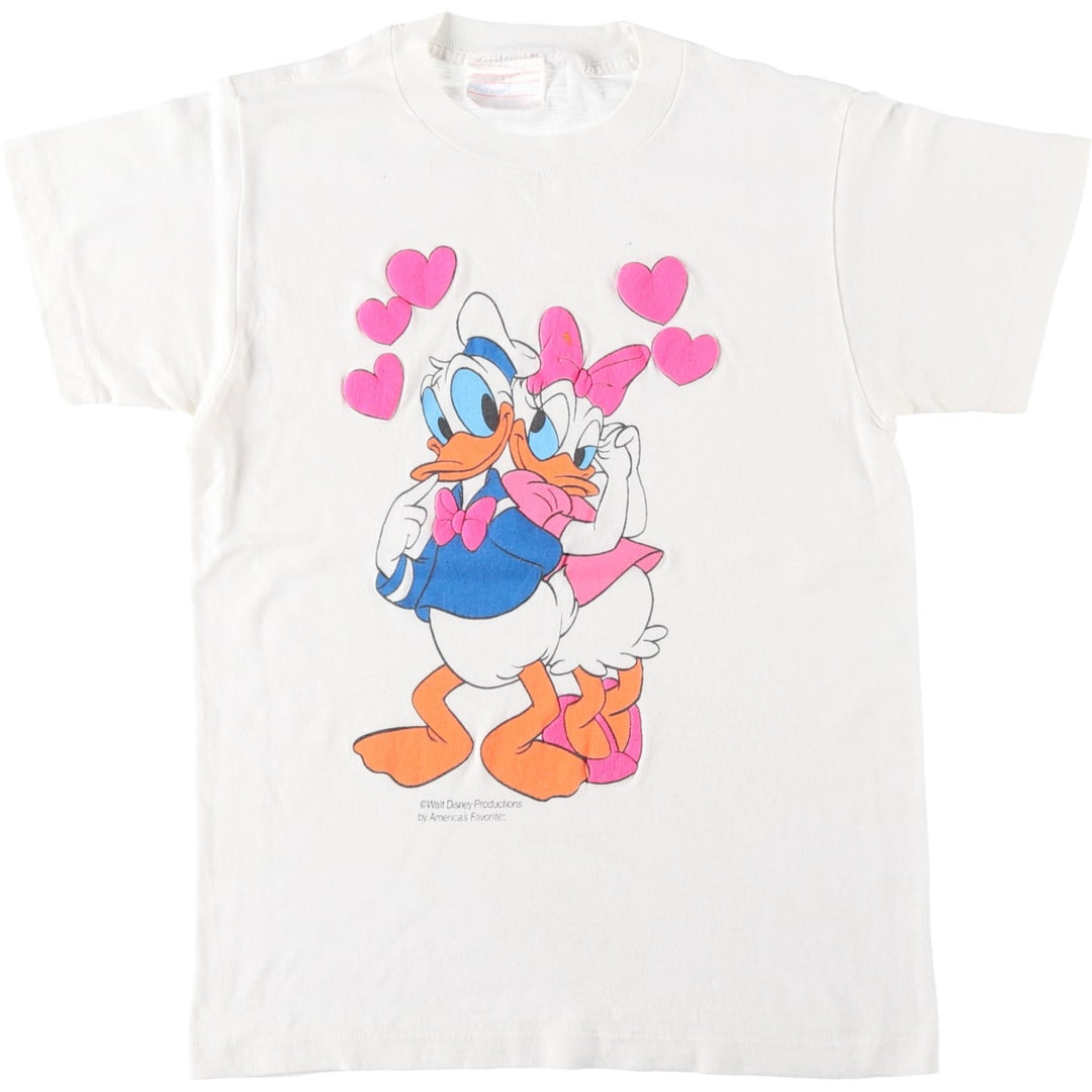 90'S AMERICA'S FAVORITES Donald Duck and Daisy Duck character print T-shirt, made in USA, women's size M equivalent. cotton white type Vintage Second Hand