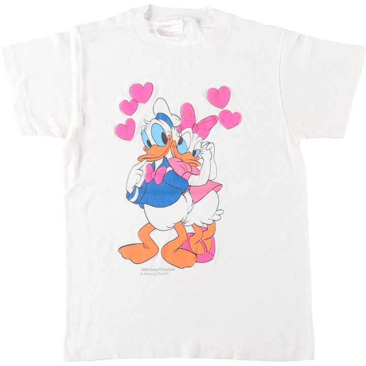 90'S AMERICA'S FAVORITES Donald Duck and Daisy Duck character print T-shirt, made in USA, women's size M equivalent. cotton white type Vintage Second Hand