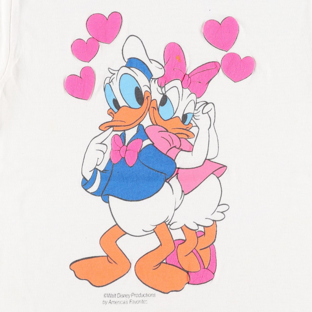 90'S AMERICA'S FAVORITES Donald Duck and Daisy Duck character print T-shirt, made in USA, women's size M equivalent. cotton white type Vintage Second Hand