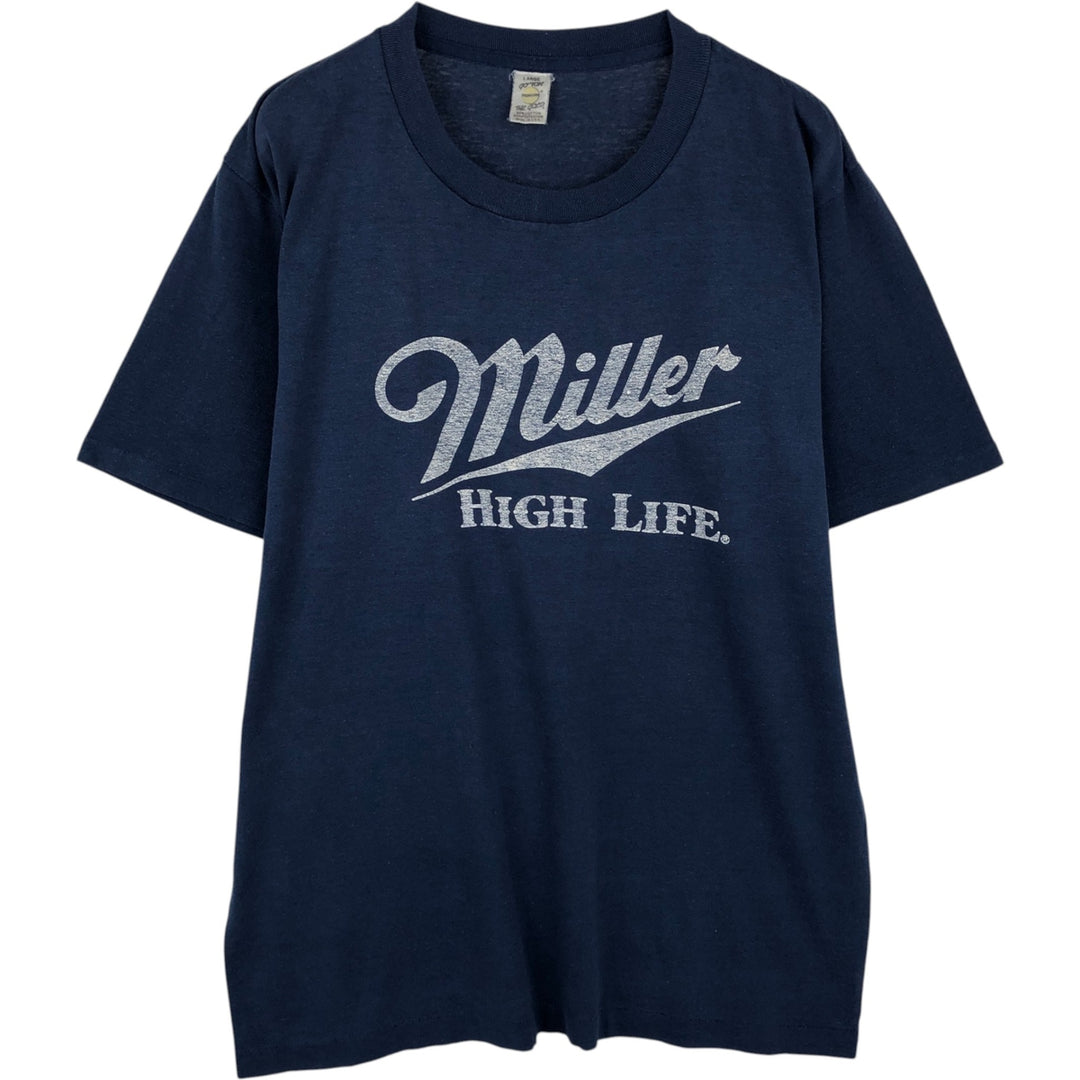 80'S MEDALLION Miller High Life Advertising T-Shirt, Made in USA, Women's Size L (approx.), Vintage cotton navy blue type Vintage Second Hand