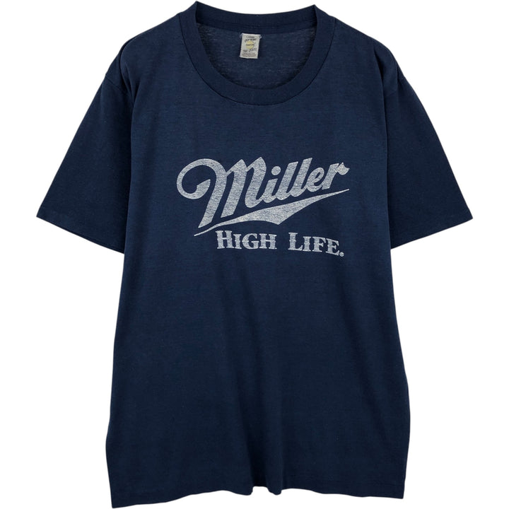 80'S MEDALLION Miller High Life Advertising T-Shirt, Made in USA, Women's Size L (approx.), Vintage cotton navy blue type Vintage Second Hand