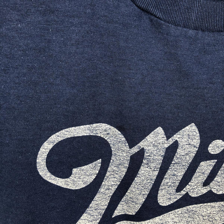 80'S MEDALLION Miller High Life Advertising T-Shirt, Made in USA, Women's Size L (approx.), Vintage cotton navy blue type Vintage Second Hand