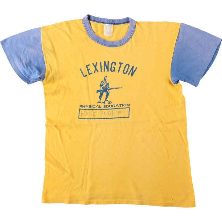 80s-era IMP PRINT Sportswear Triple Print Two-Tone College T-Shirt, Women's Size L (Equivalent), Vintage cotton yellow type Vintage Second Hand