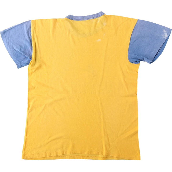 80s-era IMP PRINT Sportswear Triple Print Two-Tone College T-Shirt, Women's Size L (Equivalent), Vintage cotton yellow type Vintage Second Hand