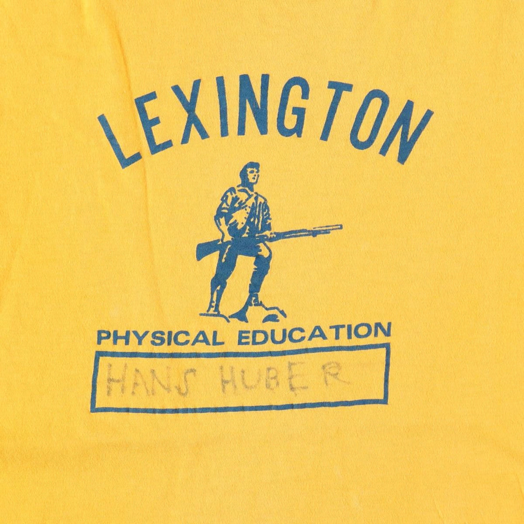 80s-era IMP PRINT Sportswear Triple Print Two-Tone College T-Shirt, Women's Size L (Equivalent), Vintage cotton yellow type Vintage Second Hand
