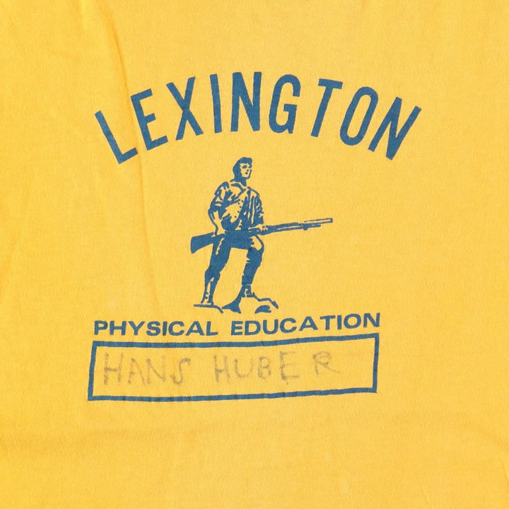 80s-era IMP PRINT Sportswear Triple Print Two-Tone College T-Shirt, Women's Size L (Equivalent), Vintage cotton yellow type Vintage Second Hand