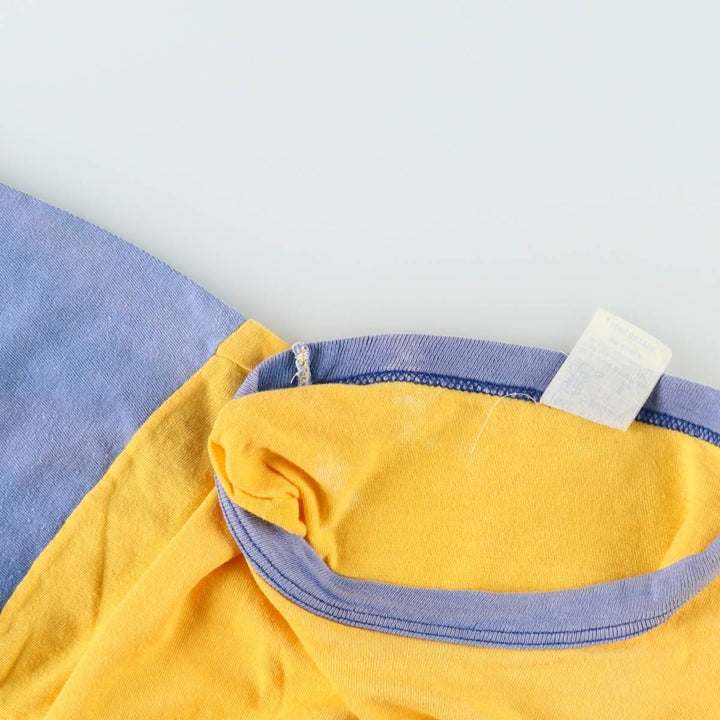 80s-era IMP PRINT Sportswear Triple Print Two-Tone College T-Shirt, Women's Size L (Equivalent), Vintage cotton yellow type Vintage Second Hand