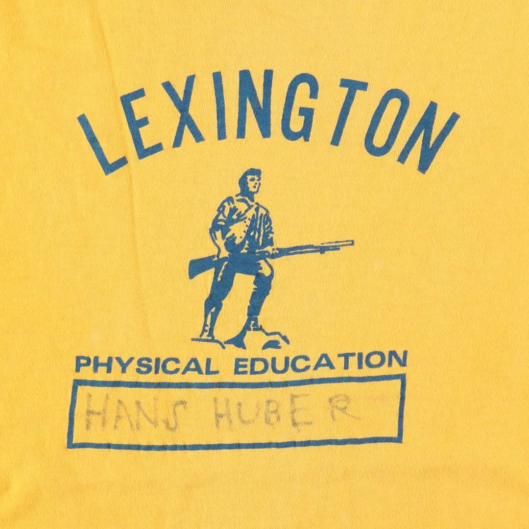 80s-era IMP PRINT Sportswear Triple Print Two-Tone College T-Shirt, Women's Size L (Equivalent), Vintage cotton yellow type Vintage Second Hand