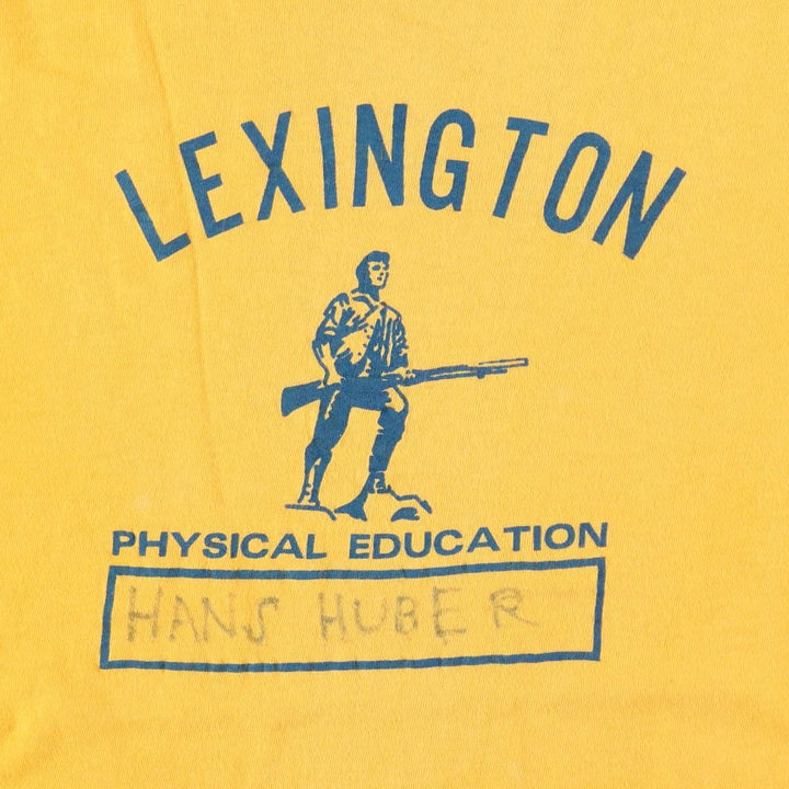 80s-era IMP PRINT Sportswear Triple Print Two-Tone College T-Shirt, Women's Size L (Equivalent), Vintage cotton yellow type Vintage Second Hand