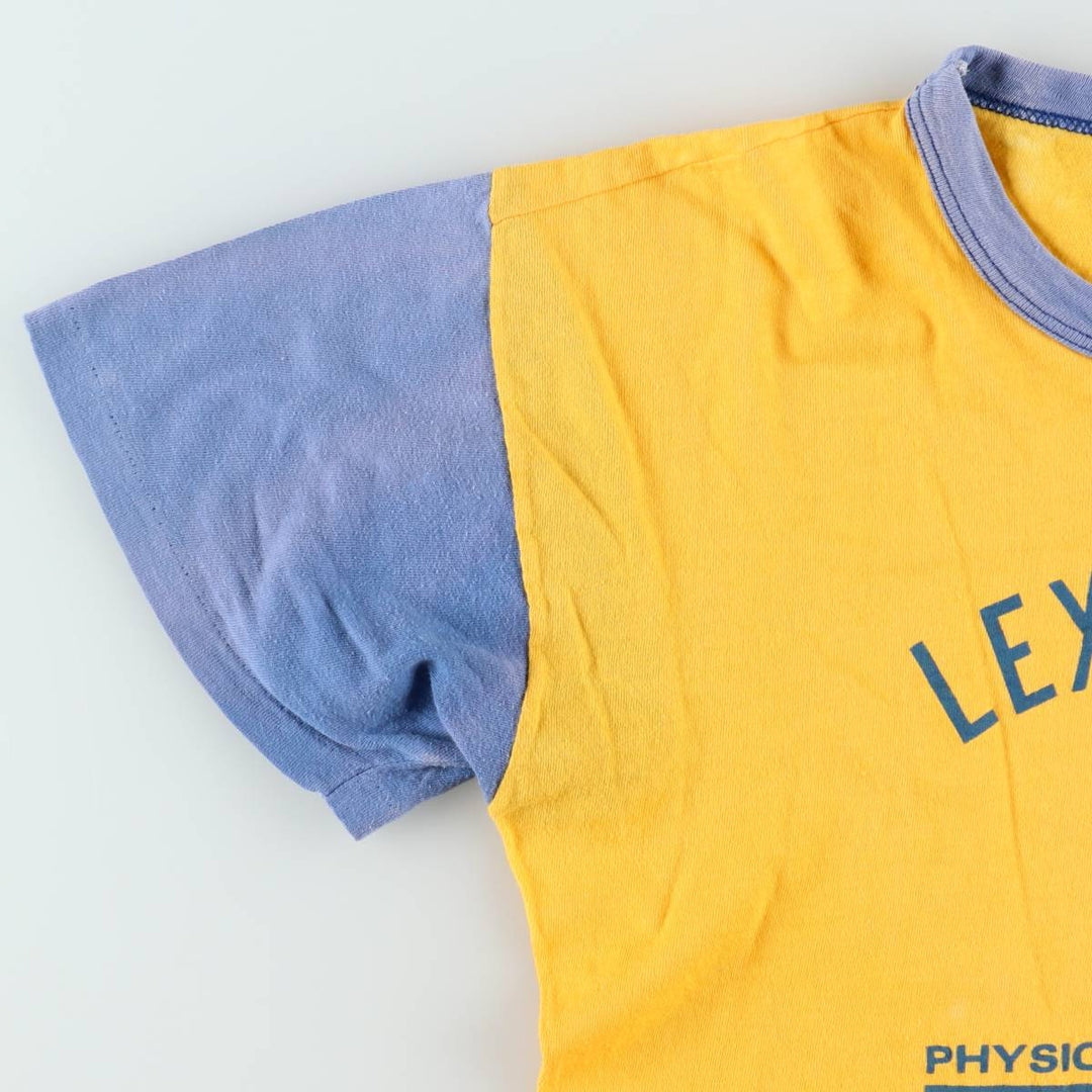 80s-era IMP PRINT Sportswear Triple Print Two-Tone College T-Shirt, Women's Size L (Equivalent), Vintage cotton yellow type Vintage Second Hand