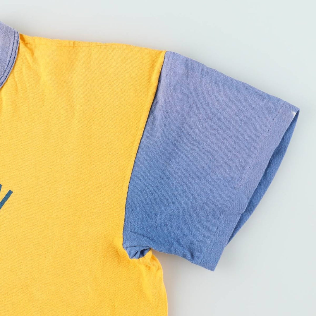 80s-era IMP PRINT Sportswear Triple Print Two-Tone College T-Shirt, Women's Size L (Equivalent), Vintage cotton yellow type Vintage Second Hand