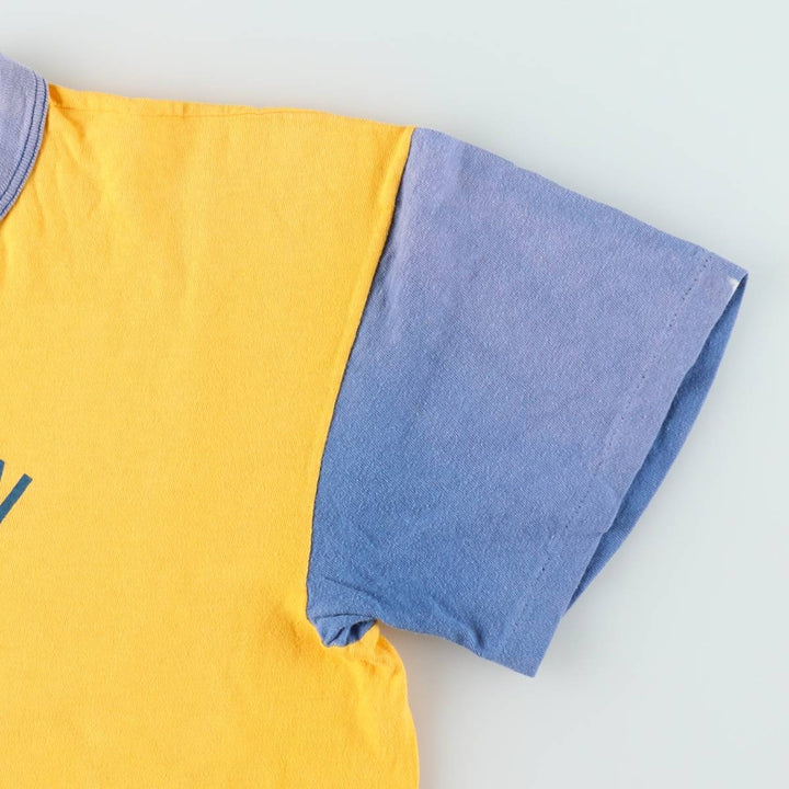 80s-era IMP PRINT Sportswear Triple Print Two-Tone College T-Shirt, Women's Size L (Equivalent), Vintage cotton yellow type Vintage Second Hand