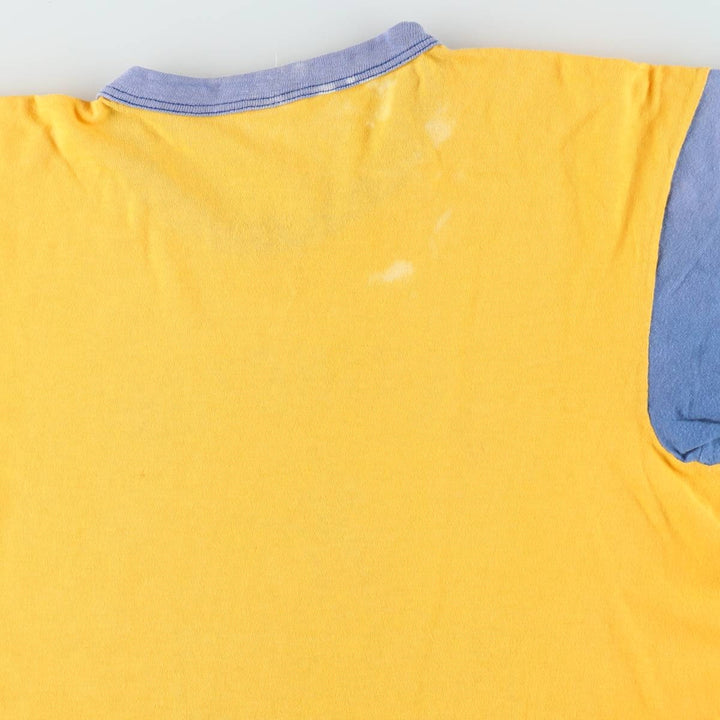 80s-era IMP PRINT Sportswear Triple Print Two-Tone College T-Shirt, Women's Size L (Equivalent), Vintage cotton yellow type Vintage Second Hand
