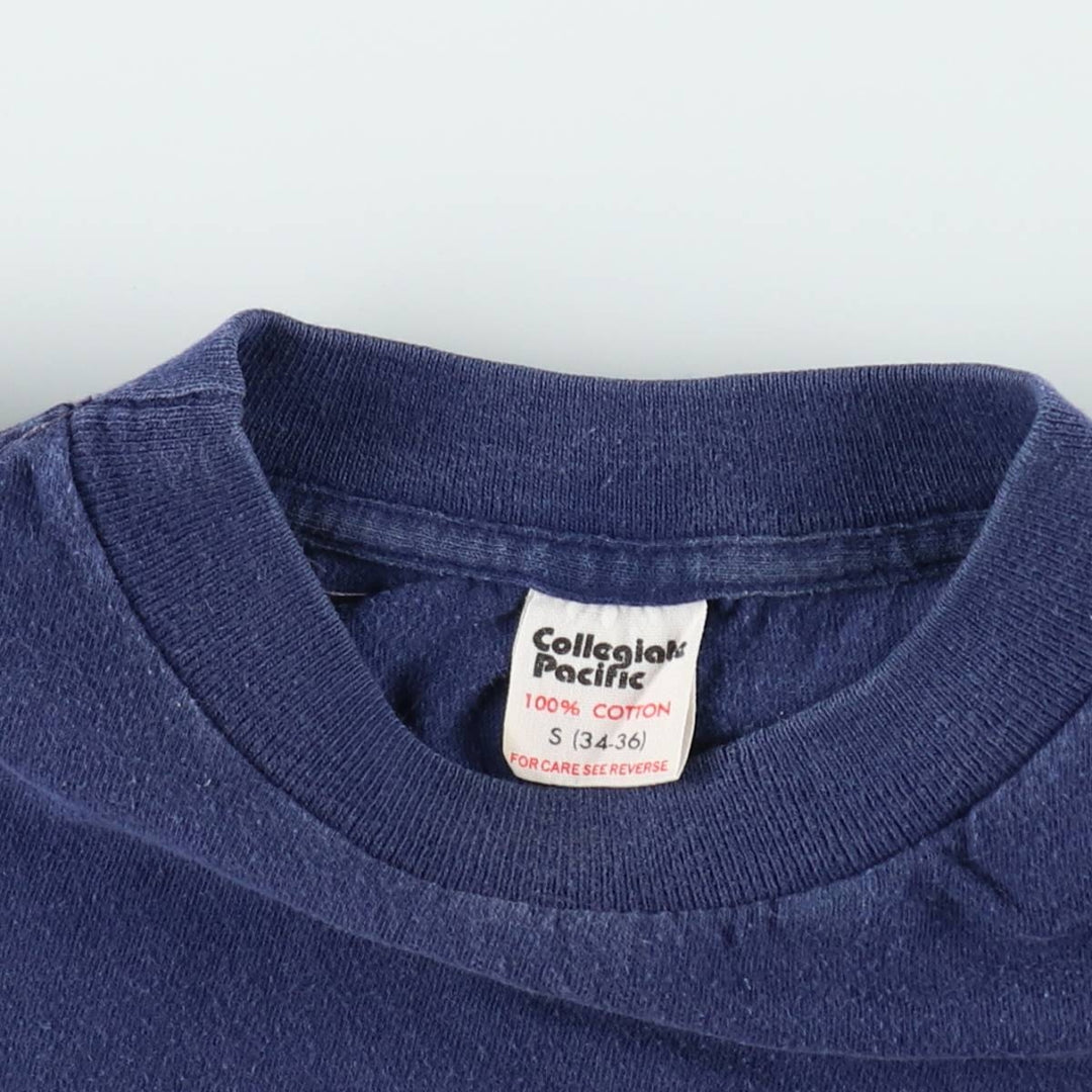 ~80'S Collegiate Pacific College T-shirt, Made in USA, Women's Size S (approx.), Vintage cotton navy blue type Vintage Second Hand