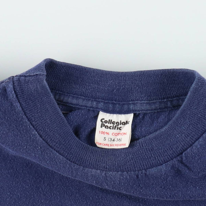 ~80'S Collegiate Pacific College T-shirt, Made in USA, Women's Size S (approx.), Vintage cotton navy blue type Vintage Second Hand