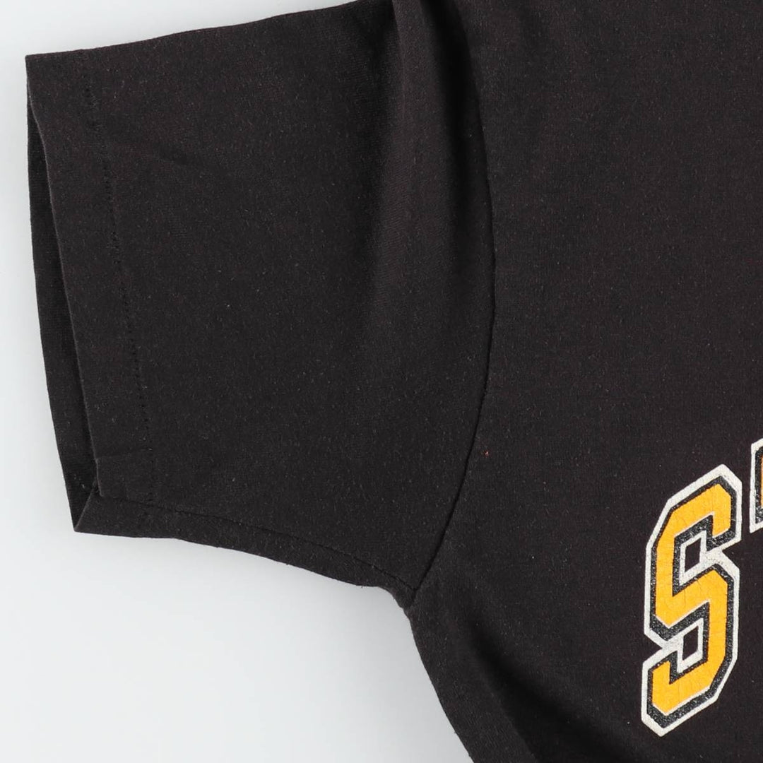 80'S Champion Tricolor Tag NFL Pittsburgh Steelers Sports Print T-Shirt, Made in USA, Women's Size M (approx.) polyester black type Vintage Second Hand