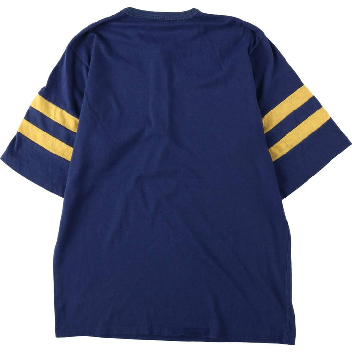 70'S Champion Locker Room Tops Henley Neck Sport Print T-Shirt, Made in USA, Women's Size M (approx.), Vintage polyester navy blue type Vintage Second Hand