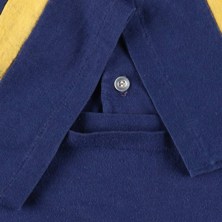 70'S Champion Locker Room Tops Henley Neck Sport Print T-Shirt, Made in USA, Women's Size M (approx.), Vintage polyester navy blue type Vintage Second Hand