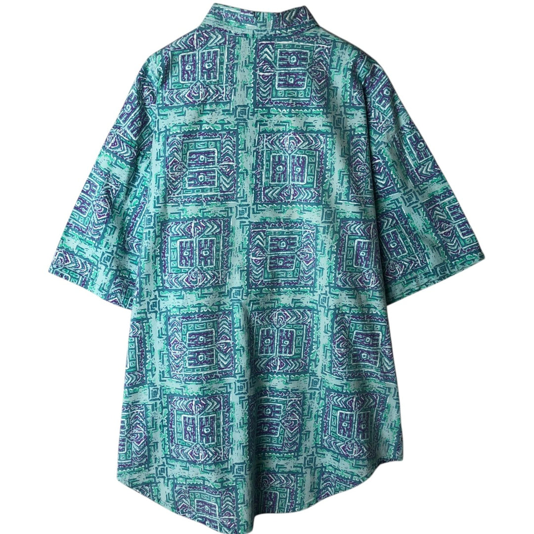 QUIKSILVER All-over print button-down Hawaiian Aloha shirt, boxy style, men's size L. cotton Emerald green Vintage Second Hand
