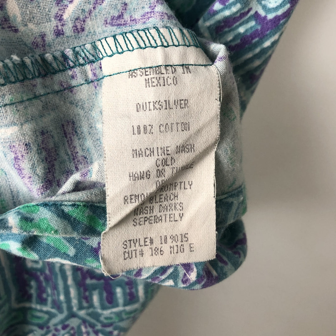 QUIKSILVER All-over print button-down Hawaiian Aloha shirt, boxy style, men's size L. cotton Emerald green Vintage Second Hand