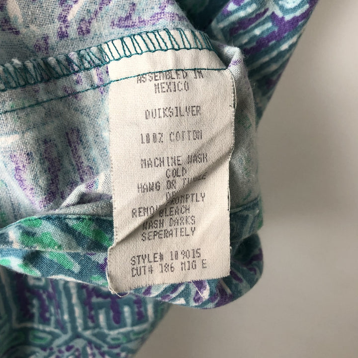 QUIKSILVER All-over print button-down Hawaiian Aloha shirt, boxy style, men's size L. cotton Emerald green Vintage Second Hand
