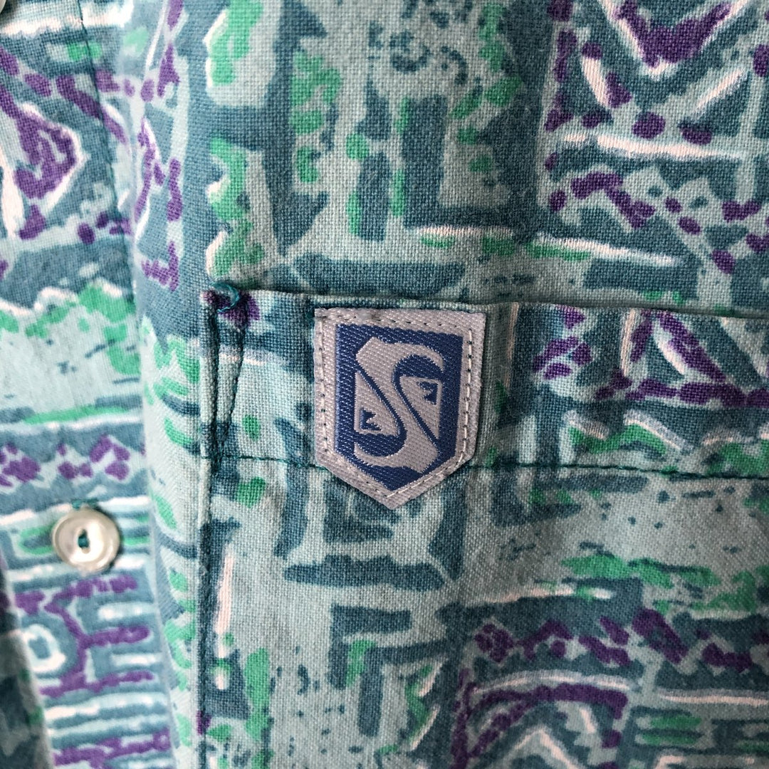 QUIKSILVER All-over print button-down Hawaiian Aloha shirt, boxy style, men's size L. cotton Emerald green Vintage Second Hand