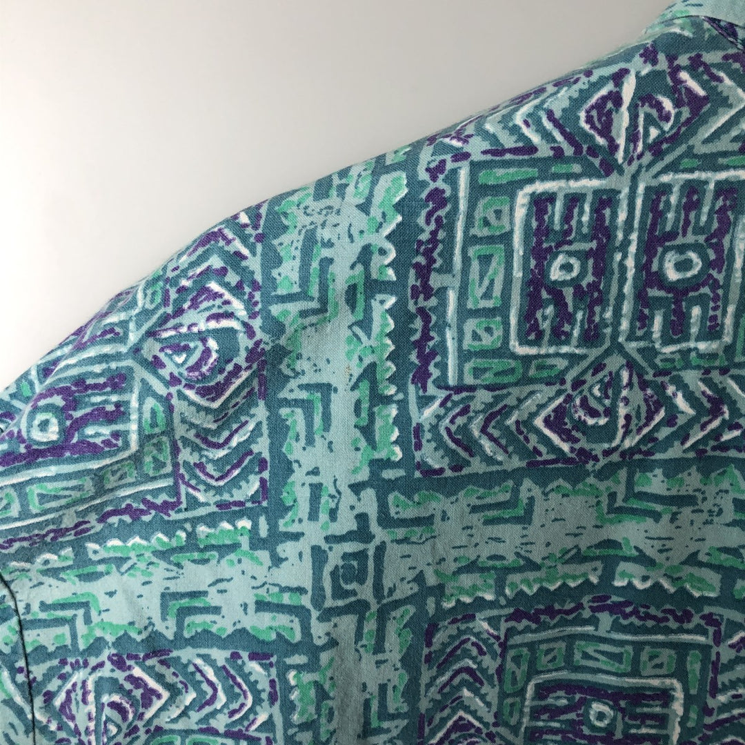 QUIKSILVER All-over print button-down Hawaiian Aloha shirt, boxy style, men's size L. cotton Emerald green Vintage Second Hand