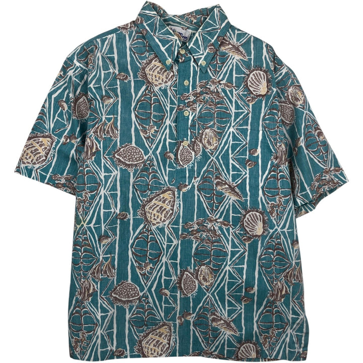 90'S Reyn Spooner Swimsuit Bikini Tag All-over Print Pullover Button-down Aloha Shirt Box Shirt Men's Size L (approx.) cotton blue type Vintage Second Hand