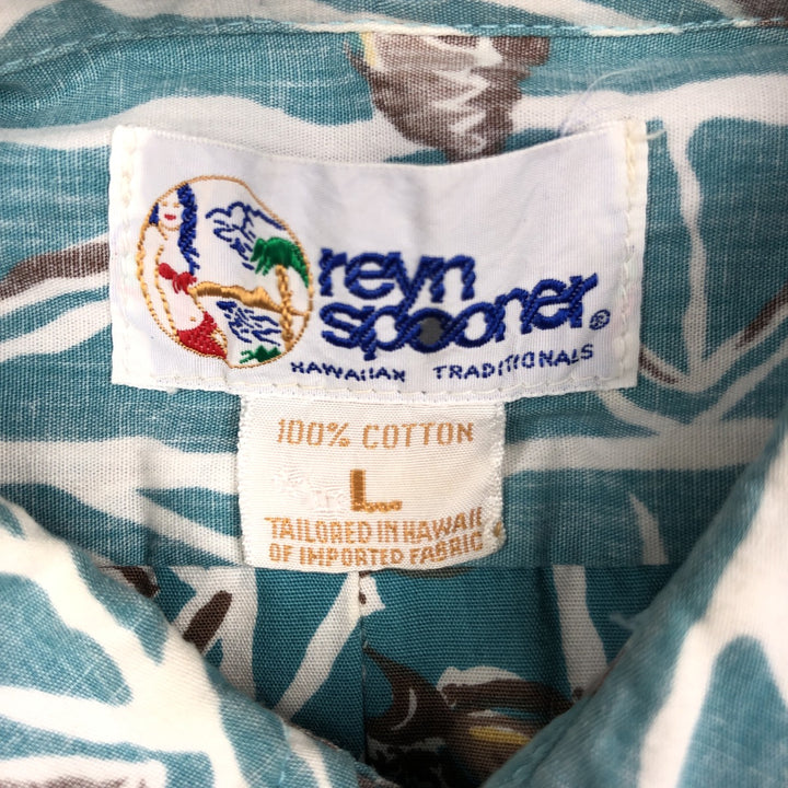 90'S Reyn Spooner Swimsuit Bikini Tag All-over Print Pullover Button-down Aloha Shirt Box Shirt Men's Size L (approx.) cotton blue type Vintage Second Hand