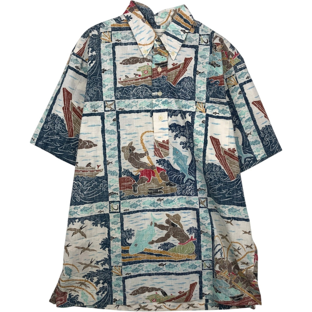 90'S Reyn Spooner DIETRICH VAREZ COLLECTION all-over print pullover button-down Aloha shirt boxy shirt cotton navy blue type Vintage Second Hand