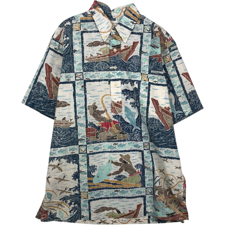90'S Reyn Spooner DIETRICH VAREZ COLLECTION all-over print pullover button-down Aloha shirt boxy shirt cotton navy blue type Vintage Second Hand