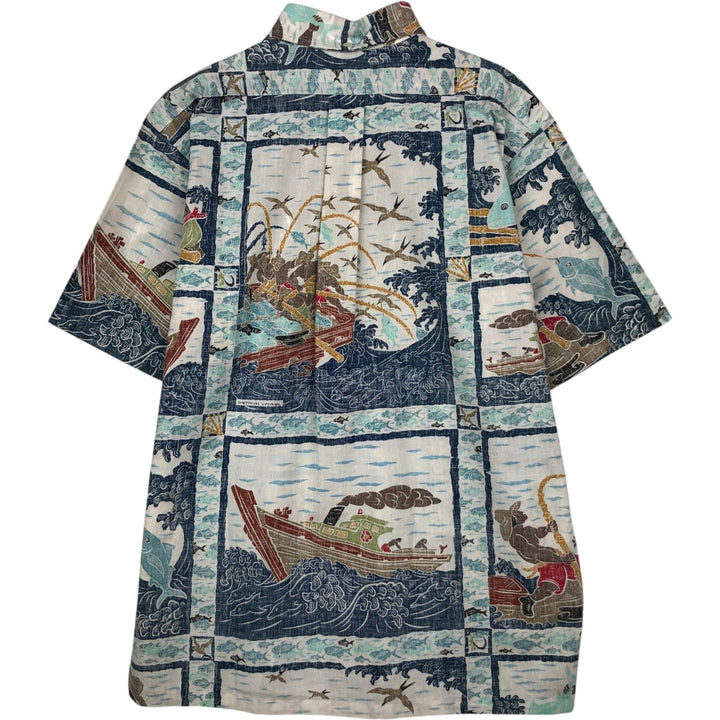 90'S Reyn Spooner DIETRICH VAREZ COLLECTION all-over print pullover button-down Aloha shirt boxy shirt cotton navy blue type Vintage Second Hand