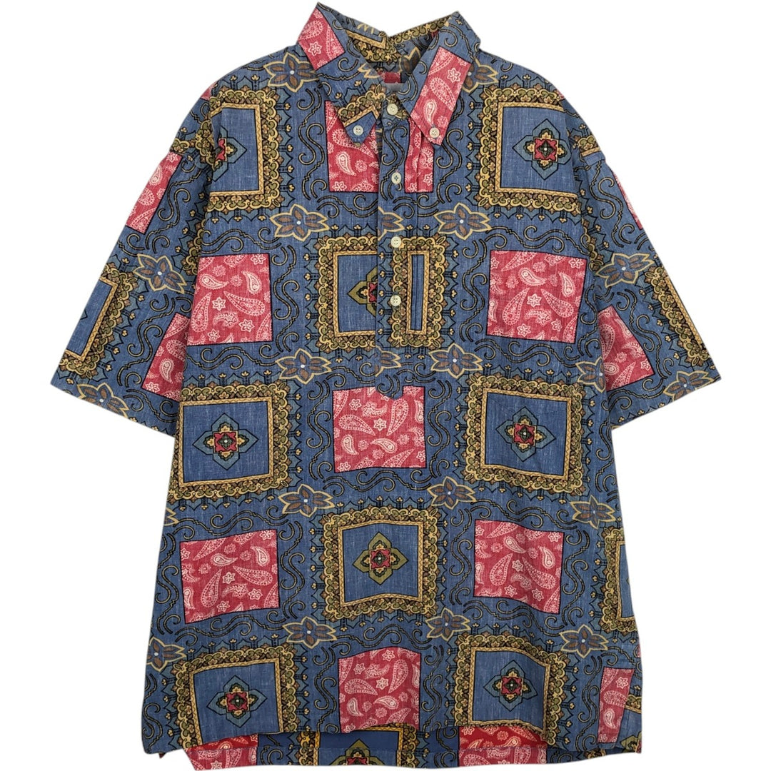 90'S Reyn Spooner Swimsuit Tag All-Over Print Pullover Button-Down Hawaiian Aloha Shirt Box Shirt Men's L Size cotton blue type Vintage Second Hand