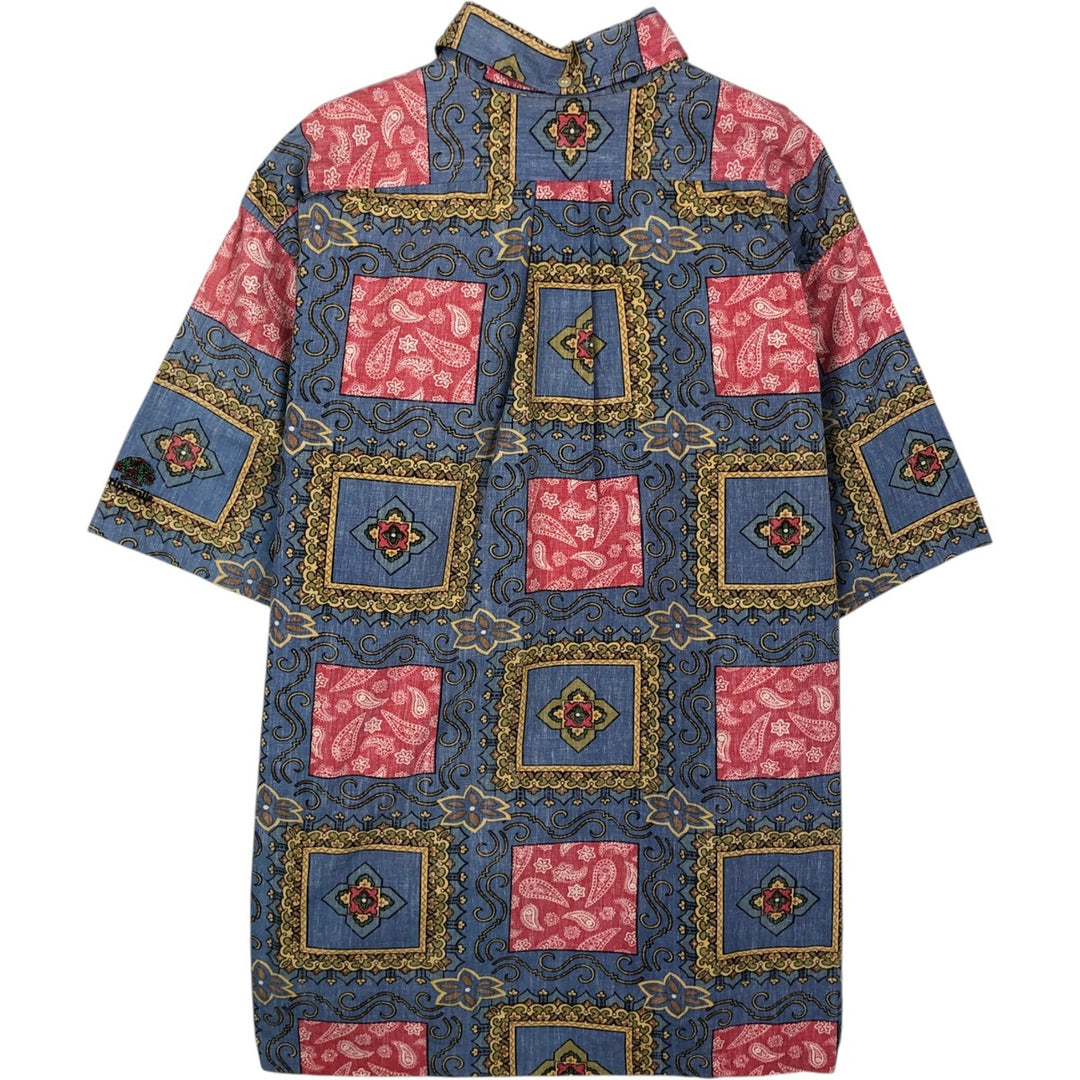 90'S Reyn Spooner Swimsuit Tag All-Over Print Pullover Button-Down Hawaiian Aloha Shirt Box Shirt Men's L Size cotton blue type Vintage Second Hand