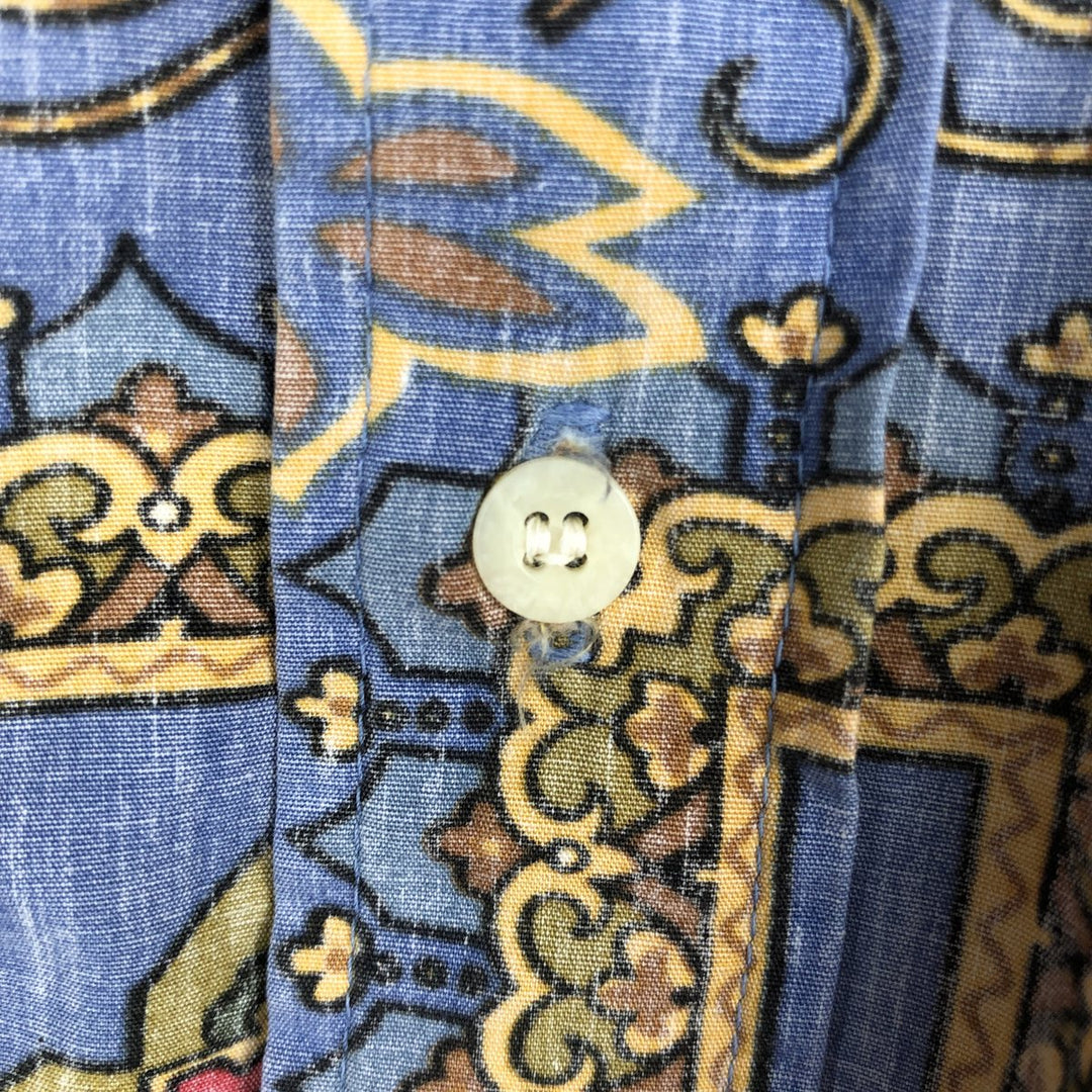 90'S Reyn Spooner Swimsuit Tag All-Over Print Pullover Button-Down Hawaiian Aloha Shirt Box Shirt Men's L Size cotton blue type Vintage Second Hand