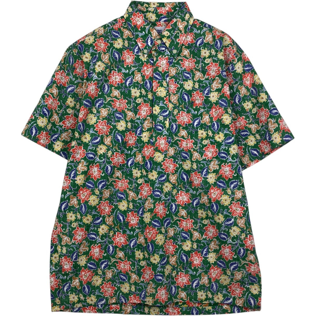 90'S Reyn Spooner swimwear tag, all-over print pullover button-down Aloha shirt, boxy shirt, men's size S (approx.) cotton green type Vintage Second Hand