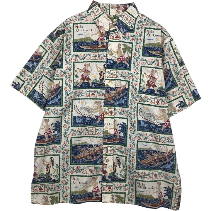 Reyn Spooner MELE KALIKIMAKA All-over Print Button-Down Hawaiian Aloha Shirt, Boxy Fit, Men's Size L (approx.) cotton ivory Vintage Second Hand
