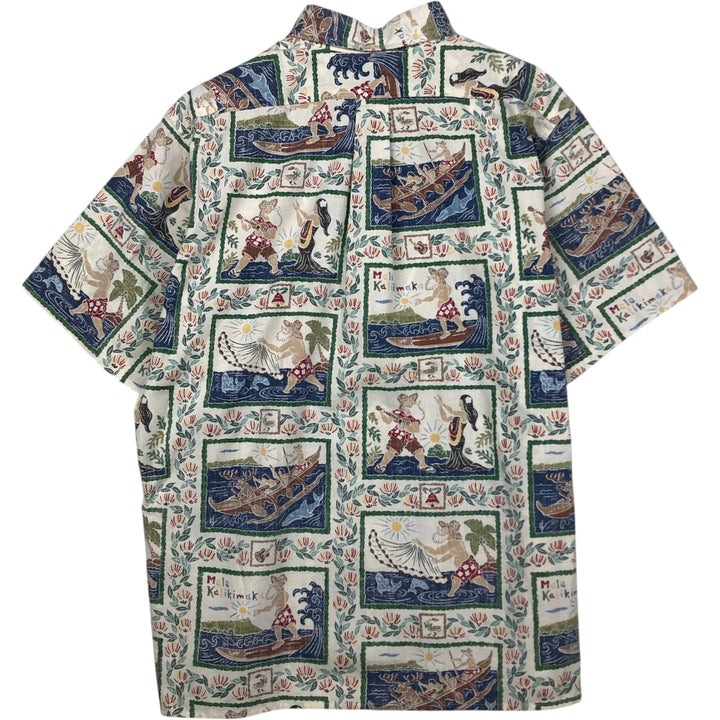 Reyn Spooner MELE KALIKIMAKA All-over Print Button-Down Hawaiian Aloha Shirt, Boxy Fit, Men's Size L (approx.) cotton ivory Vintage Second Hand