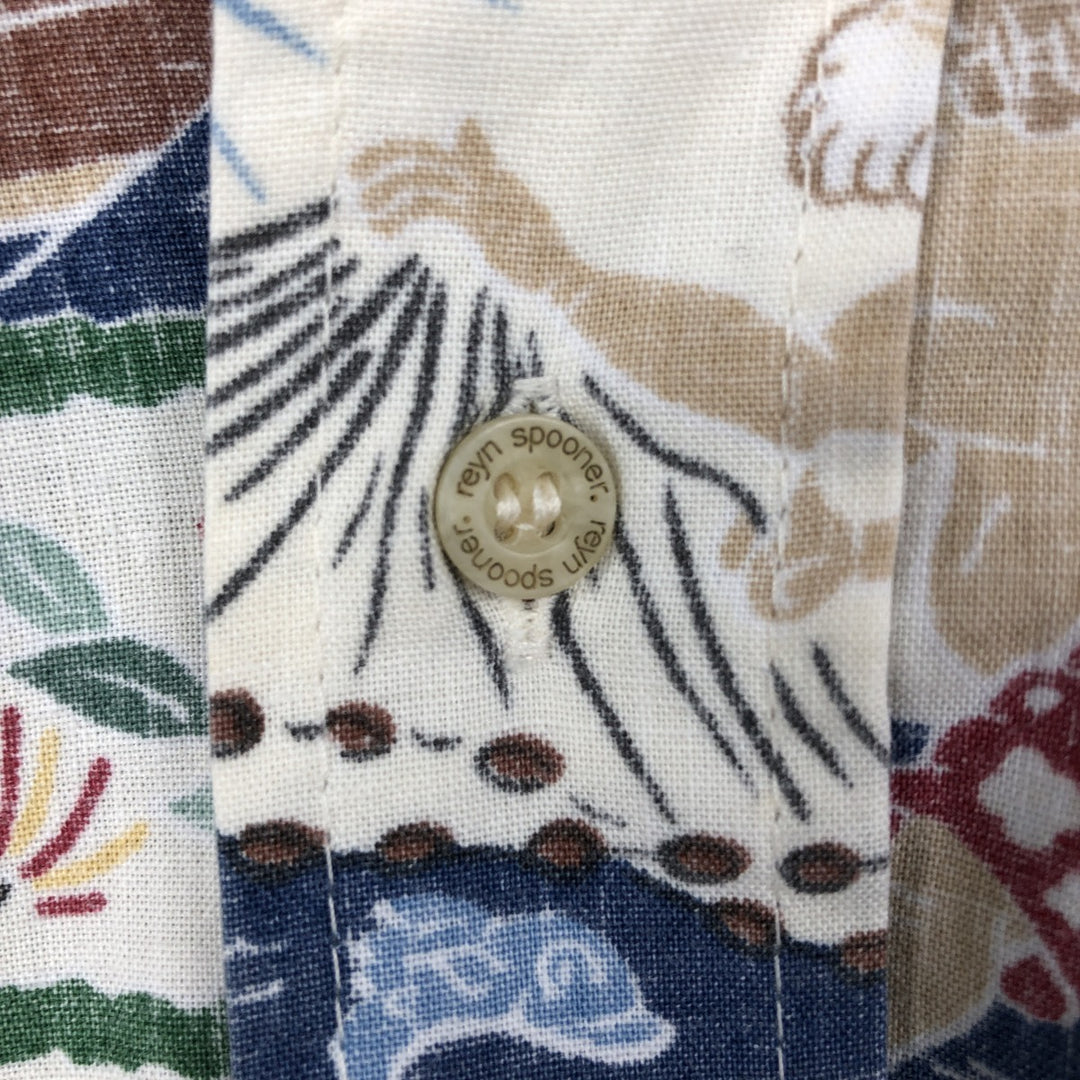 Reyn Spooner MELE KALIKIMAKA All-over Print Button-Down Hawaiian Aloha Shirt, Boxy Fit, Men's Size L (approx.) cotton ivory Vintage Second Hand
