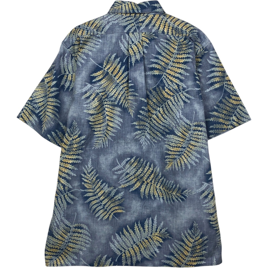90'S Reyn Spooner swimwear tag, bikini tag, all-over leaf pattern, Hawaiian Aloha shirt, boxy shirt, men's size M (approx.) cotton blue type Vintage Second Hand