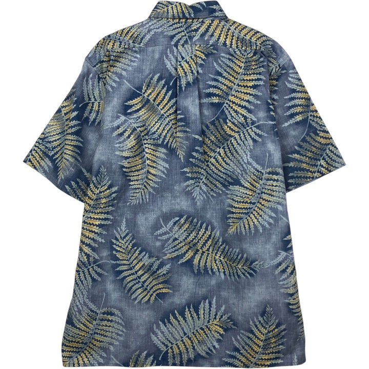90'S Reyn Spooner swimwear tag, bikini tag, all-over leaf pattern, Hawaiian Aloha shirt, boxy shirt, men's size M (approx.) cotton blue type Vintage Second Hand