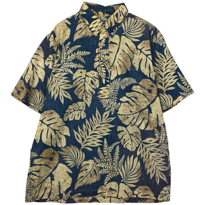 90'S Reyn Spooner Swimwear Tag All-over Leaf Pattern Pullover Button-Down Aloha Shirt Boxy Shirt Men's Size L (approx.) cotton blue type Vintage Second Hand