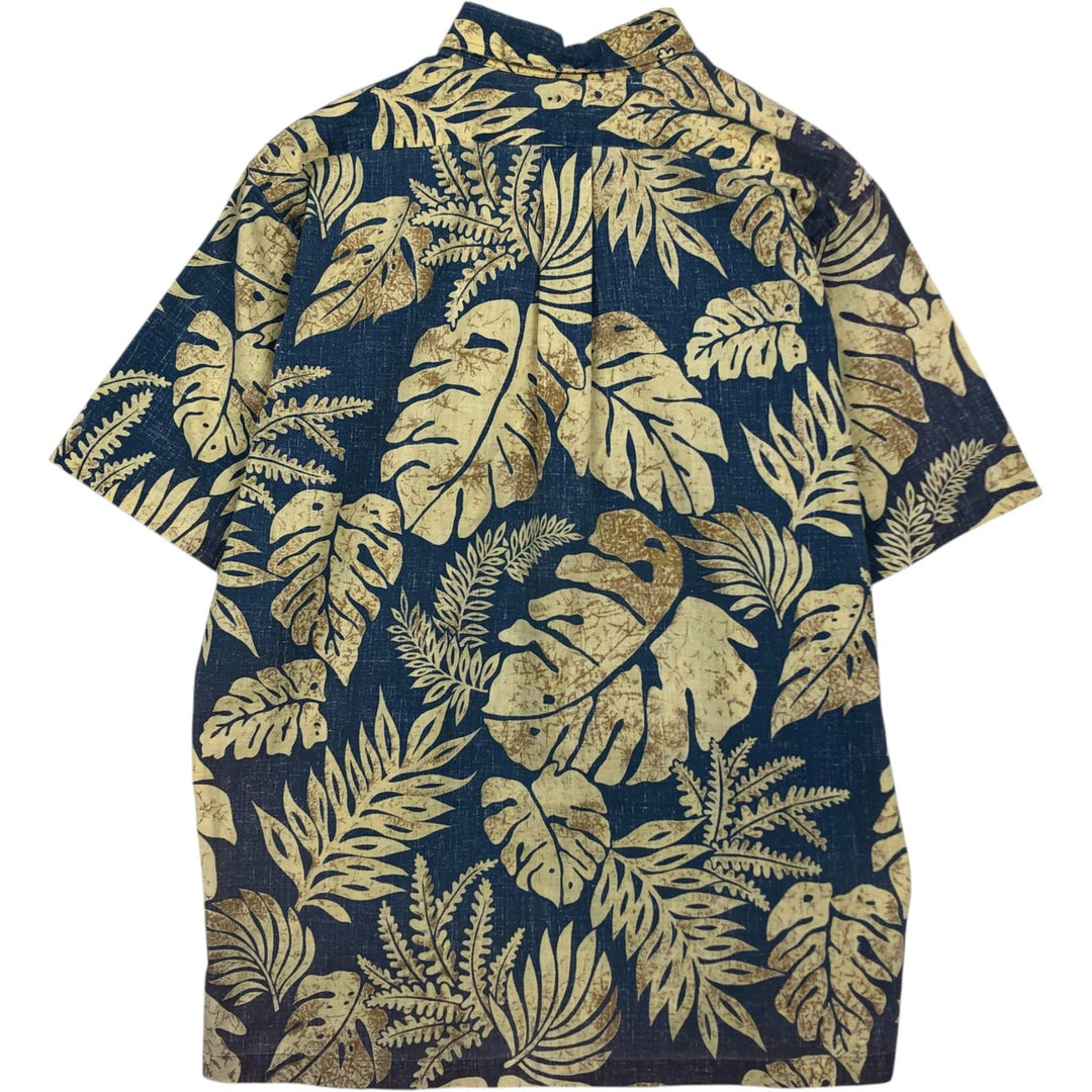 90'S Reyn Spooner Swimwear Tag All-over Leaf Pattern Pullover Button-Down Aloha Shirt Boxy Shirt Men's Size L (approx.) cotton blue type Vintage Second Hand