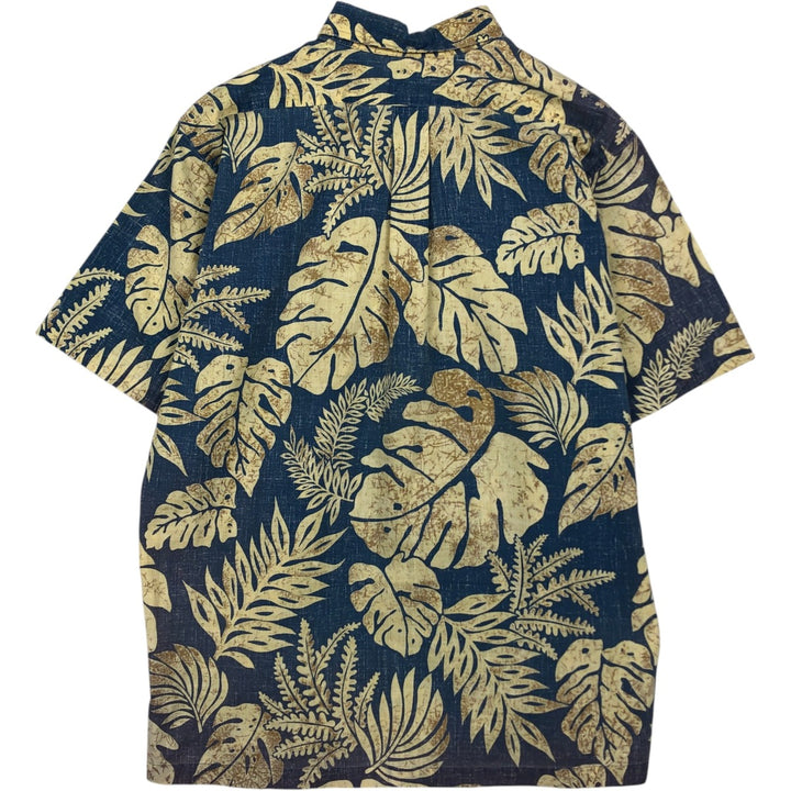 90'S Reyn Spooner Swimwear Tag All-over Leaf Pattern Pullover Button-Down Aloha Shirt Boxy Shirt Men's Size L (approx.) cotton blue type Vintage Second Hand