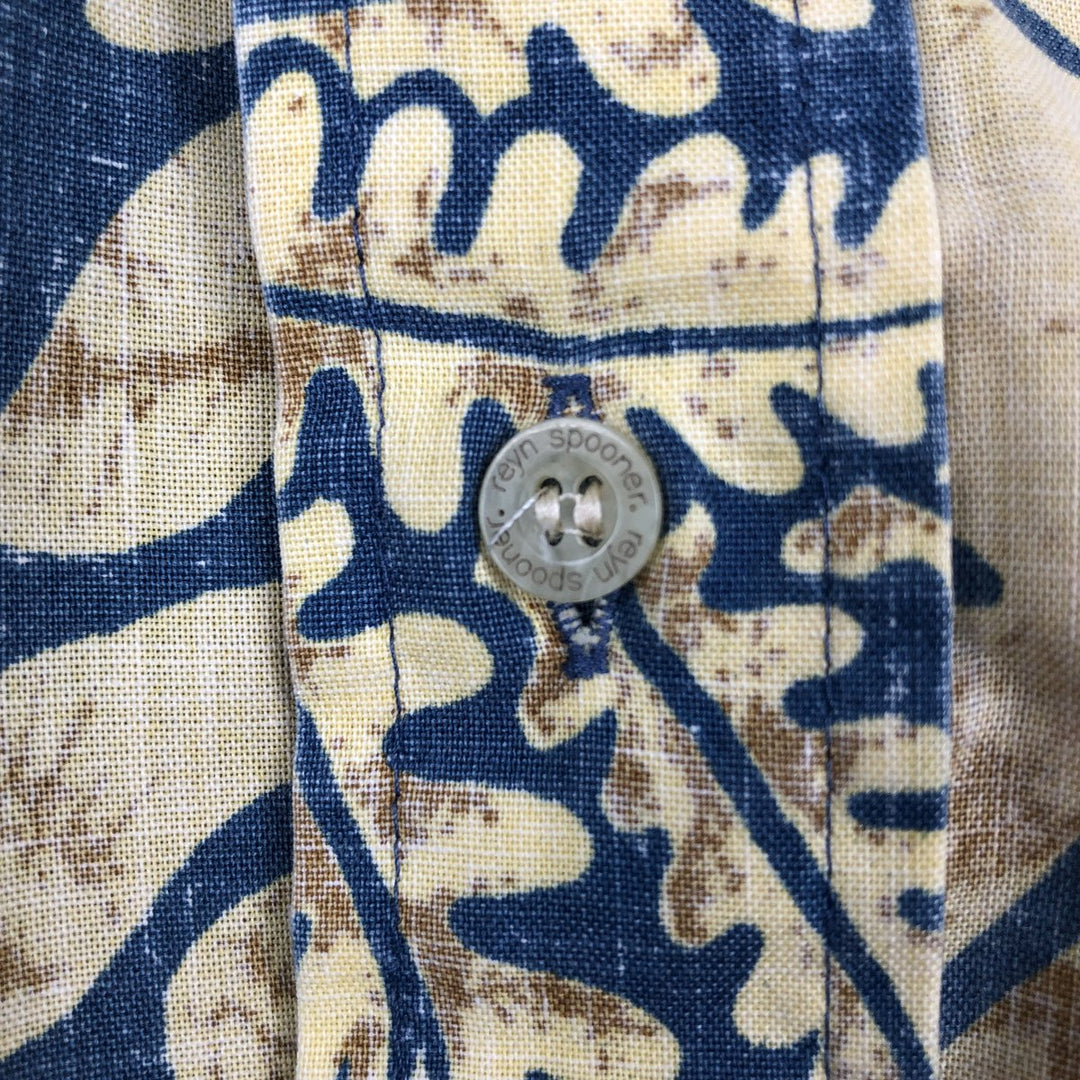 90'S Reyn Spooner Swimwear Tag All-over Leaf Pattern Pullover Button-Down Aloha Shirt Boxy Shirt Men's Size L (approx.) cotton blue type Vintage Second Hand